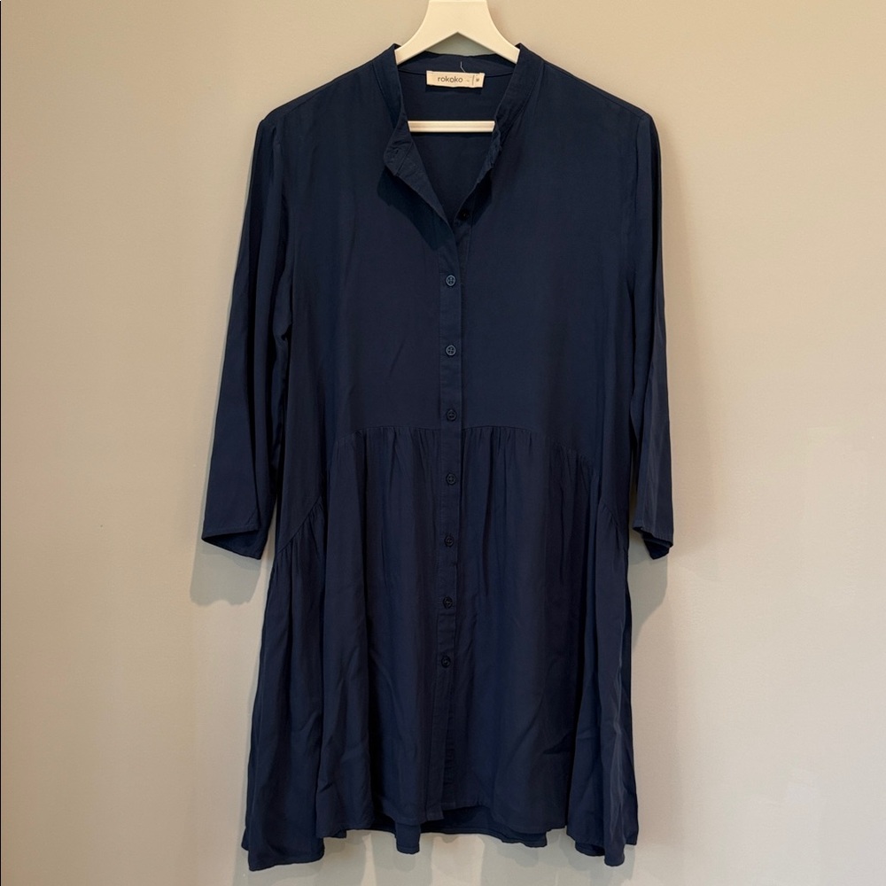 Navy Button-Front Tunic Dress